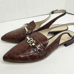 Marc Fisher Womens Frona Slingback Loafer Mules Dark Brown Leather Shoes 8.5